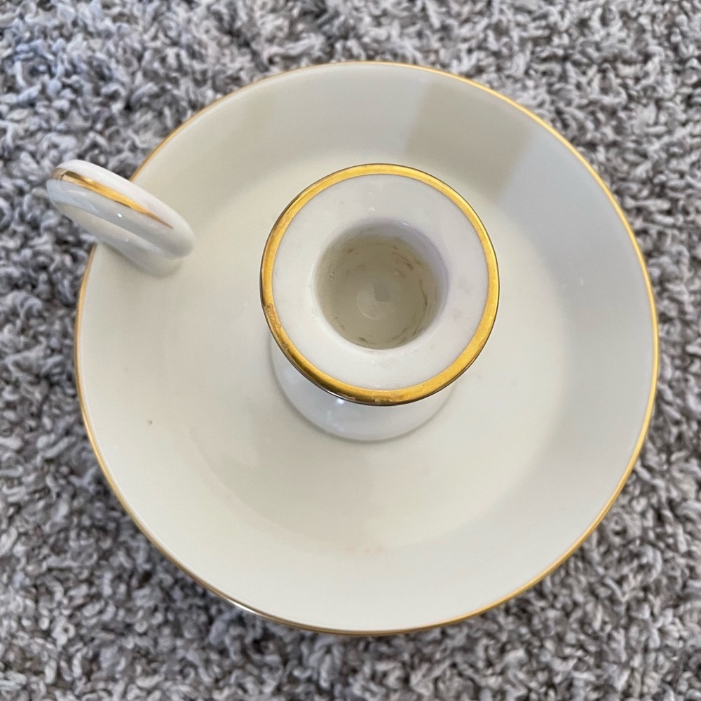 Lenox Candlestick Holder off white cream With Handle Greenfield 24k trim - Picture 2 of 6